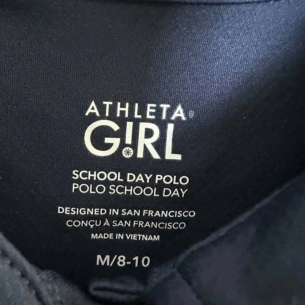 Athleta Girl Navy Blue School Day Polo Shirt Short Sleeve Size M 8-10 Uniform